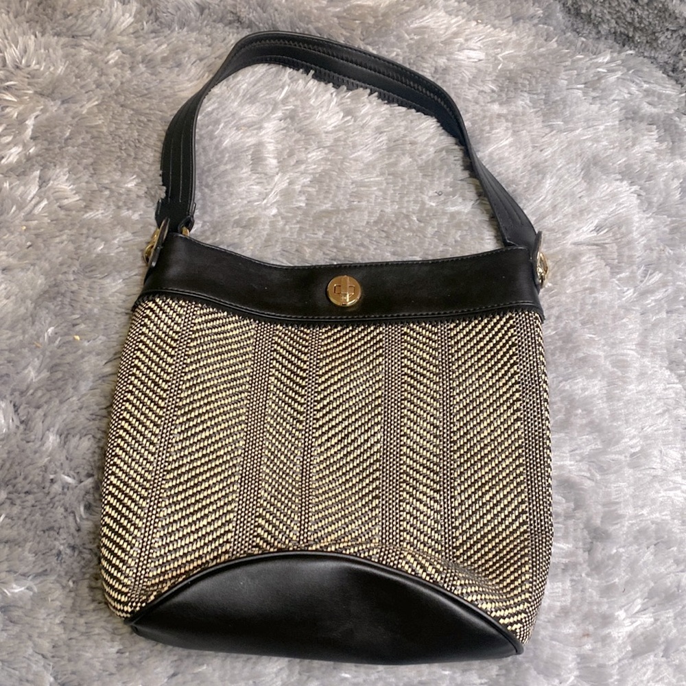 Nine West Black Tan Straw Shoulder Bag